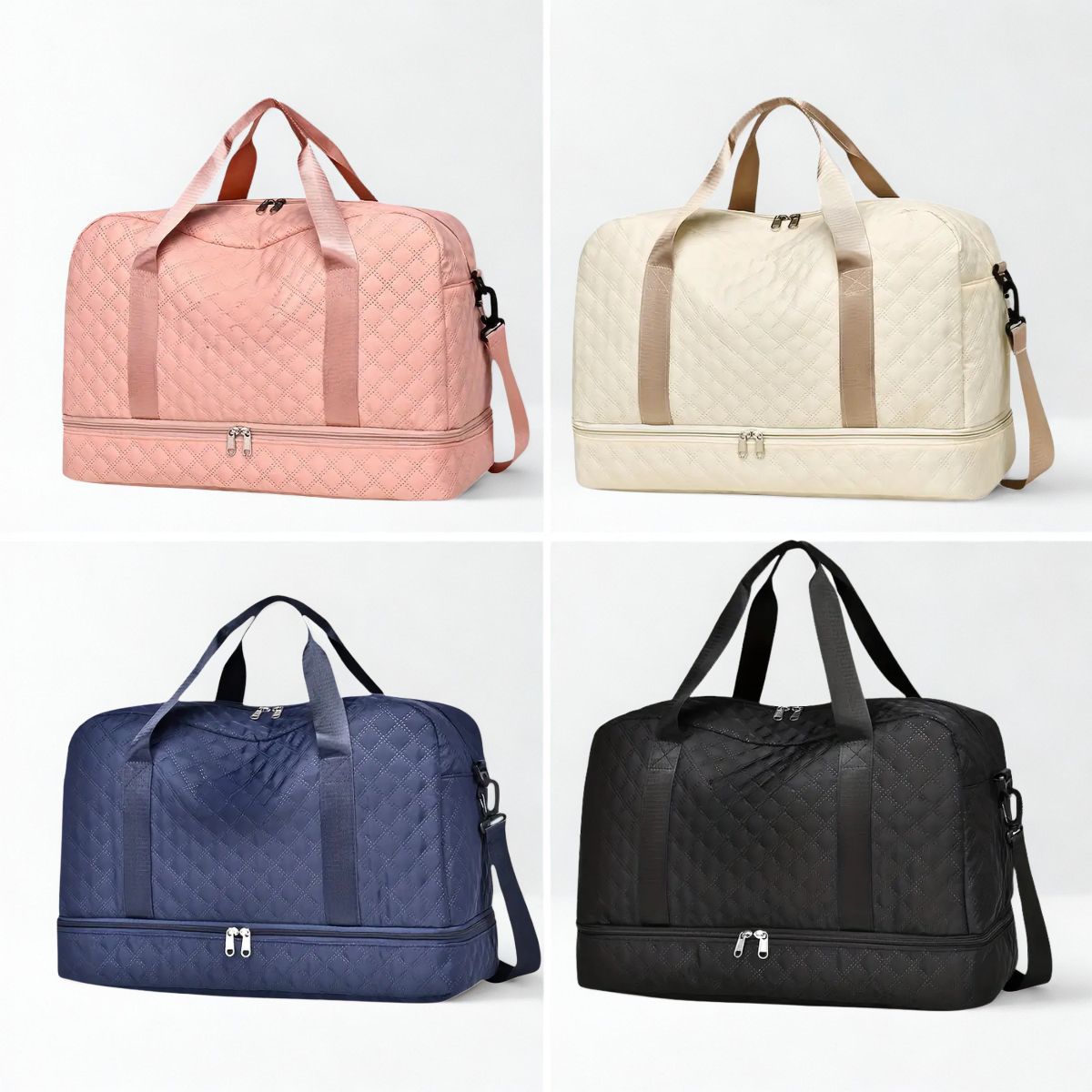 Bolso tote acolchado con multiples compartimientos colores